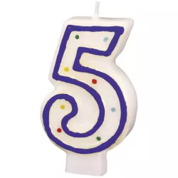 Geburtstagskerze 7,3 cm mit Punkten Nummer 5 ACHTUNG farbige Mischung