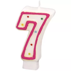 Geburtstagskerze 7,3 cm mit Punkten Nummer 7 ACHTUNG gemischte Farben