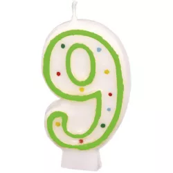 Geburtstagskerze 7,3 cm mit Punkten Nummer 9 ACHTUNG farbige Mischung