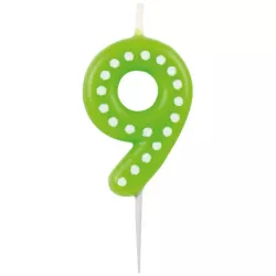 Geburtstagskerze 6,5 cm mit Punkten Nummer 9 MIX Farben - blau, grün, rot, gelb, orange