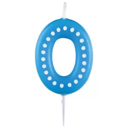 Geburtstagskerze 6,5 cm mit Punkten Nummer 0 MIX Farben - blau, grün, rot, gelb, orange