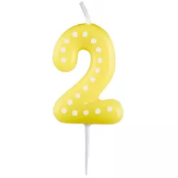 Geburtstagskerze 6,5 cm mit Punkten Nummer 2 MIX Farben - blau, grün, rot, gelb, orange