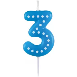 Geburtstagskerze 6,5 cm mit Punkten Nummer 3 mix Farben Blau, Grün, Rot, Gelb, Orange