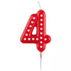 Geburtstagskerze 6,5 cm mit Punkten Nummer 4 MIX Farben - blau, grün, rot, gelb, orange