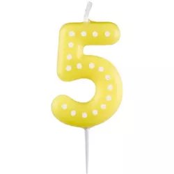 Geburtstagskerze 6,5 cm mit Punkten Nummer 5 MIX Farben - blau, grün, rot, gelb, orange