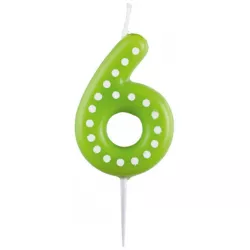 Geburtstagskerze 6,5 cm mit Punkten Nummer 6 MIX Farben - blau, grün, rot, gelb, orange