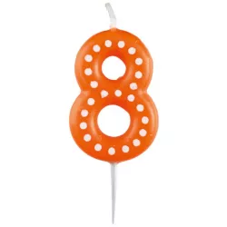 Geburtstagskerze 6,5 cm mit Punkten Nummer 8 MIX Farben - blau, grün, rot, gelb, orange