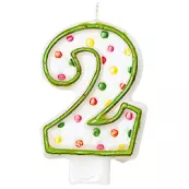 Geburtstagskerze Nummer 2 mit Punkten 7,6 cm