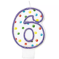 Geburtstagskerze Nummer 6 mit Punkten, 7,6 cm