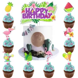 Flamingo-Tortenstecker Party 7 Stück