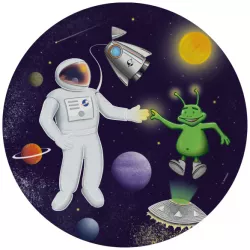 Pappteller für Party 8 Stück 23 cm Kosmonaut mit UFO im Weltraum