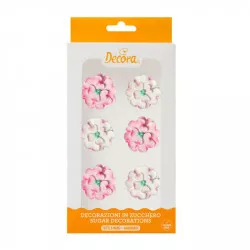 Zucker-Dekorationen weiß-rosa Blüten, 6 Stück