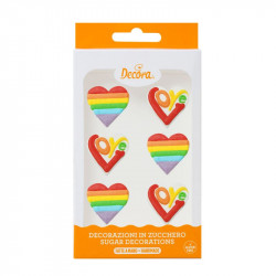 Zuckerdekorationen Regenbogenherzen, 6 Stück