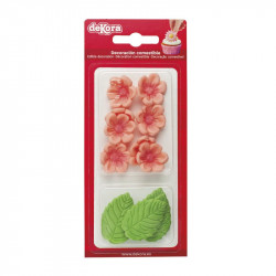 Curková Dekoration 8 rosa Kamillen und 5 Blätter