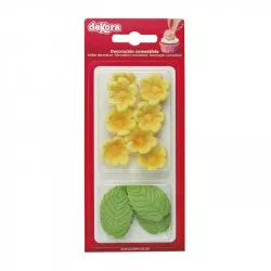 Curková Dekoration 8 gelbe Gänseblümchen und 5 Blätter