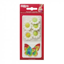 Curková Dekoration 4 Blumen und 4 Schmetterlinge