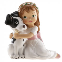 Figur zum Kuchen Mädchen mit Hund - Erstkommunion