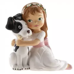 Figur zum Kuchen Mädchen mit Hund - Erstkommunion