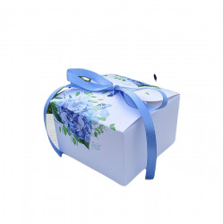 Weiße Hochzeitsbox für Mitgabe with blauen Hortensien und Schleife (11 x 11 x 7 cm) 8 Stück