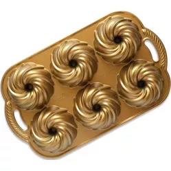 NW Mini-Gugelhupf-Wasserwirbel-Backform mit 6 Mulden, 3 Cups, gold