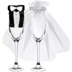 Kleidung für Gläser - Dekoration zum Erkennen der Getränke - Braut, Bräutigam