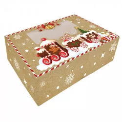 Verpackungsschachtel für Süßigkeiten faltbar mit Fenster 25x15x7 cm 1 Stück Weihnachtslokomotive