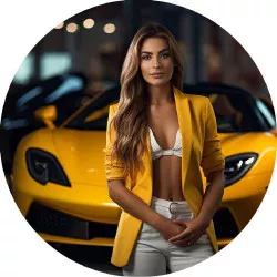 Essbares Papier Frau vor einem Luxusauto 19,5 cm