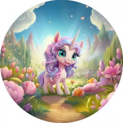 Essbares Unicorn-Papier in einem blühenden Garten