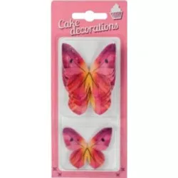 Dekoration aus essbarem Papier Schmetterlinge pink-rot (8 Stück)