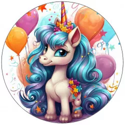 Essbares Papier Einhorn blaue Mähne 19,5 cm
