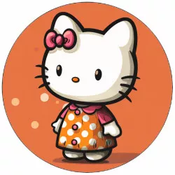 Essbares Papier Hello Kitty in orangefarbenen Kleidern 19,5 cm