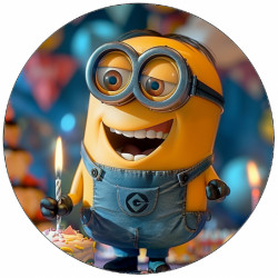 Essbares Pommes-Lappen Minion mit Kuchenstück-02 19,5 cm