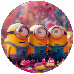 Essbares Papier Minions mit buntem Hintergrund 19,5 cm