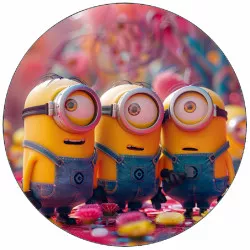 Essbares Papier Minions mit buntem Hintergrund 19,5 cm