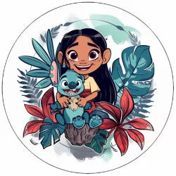 Essbares Papier Lilo & Stitch mit Blumen 19,5 cm