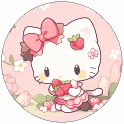 Essbares Papier Hello Kitty mit Erdbeeren 19,5 cm