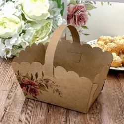 Hochzeitskorb für Plätzchen kraftfarben mit Rose (13 x 9 x 9,5 cm)