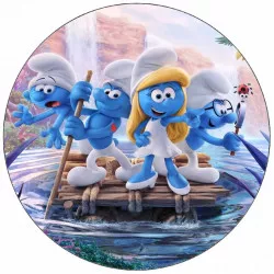 Essbares Papier Smoulinka und die Schlümpfe auf einer Flosse 19,5 cm