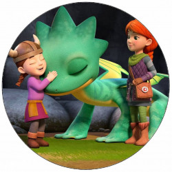 Essbares Papier Drachenretter Dak und Leyla mit einem Drachen 19,5 cm