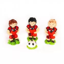 Zuckerfigur „Fußballspieler“ rot, 3 Stück (mit Fußballschuh), Größe je 3 × 6,5 cm