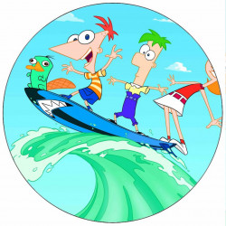 Essbares Papier Phineas und Ferb auf dem Surfbrett 19,5 cm