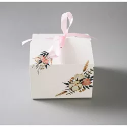 Hochzeitsbox für Give-away mit Schleife Pink (11 x 11 x 7 cm)