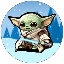 Essbares Papier Mandalorian Baby Yoda im Winter 19,5 cm