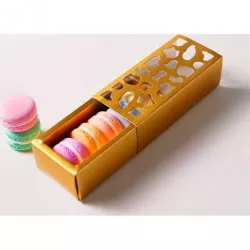 Goldene Makronen-Box mit verziertem Fenster, 13 x 6 x 4 cm (für 4 Stücke)