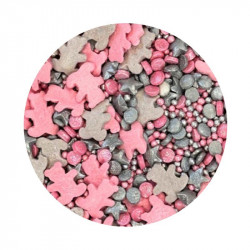 Zuckerdekoration rosa-silberne Bären 1 kg