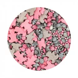 Zuckerdekoration rosa-silberne Bären 1 kg