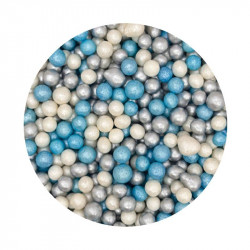 Zucker-Reis-Perlen blau-weiß-silber 5mm 1kg