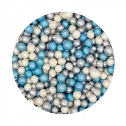 Zucker-Reis-Perlen Mischung blau-weiß-silbern 5 mm 1 kg