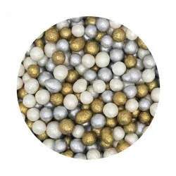 Zucker-Reis-Perlen Mischung silber-weiß-gold 5mm 1kg