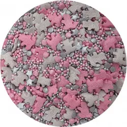Zuckerdekoration Rosa-Silber Bärchen 80g